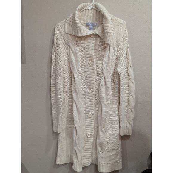 Gorgeous chunky cream colored fisherman's style sweater by Nine & Co size L - Picture 1 of 8
